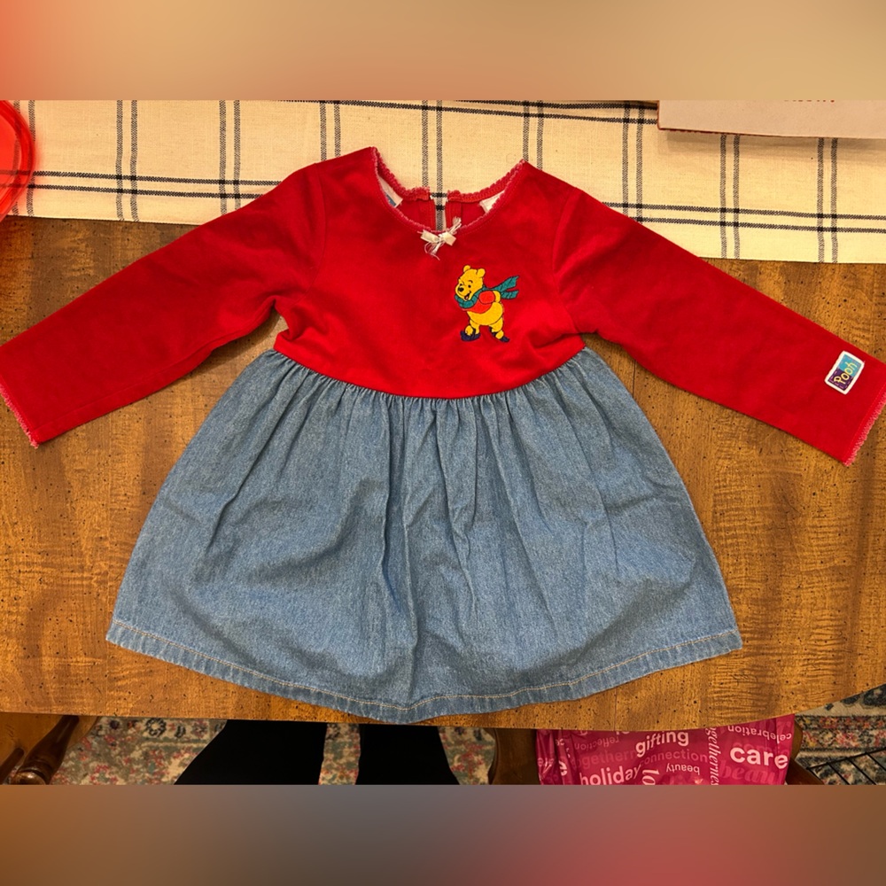 Vintage Winnie the Pooh Velvet with Denim Skirt 3T Toddler Dress